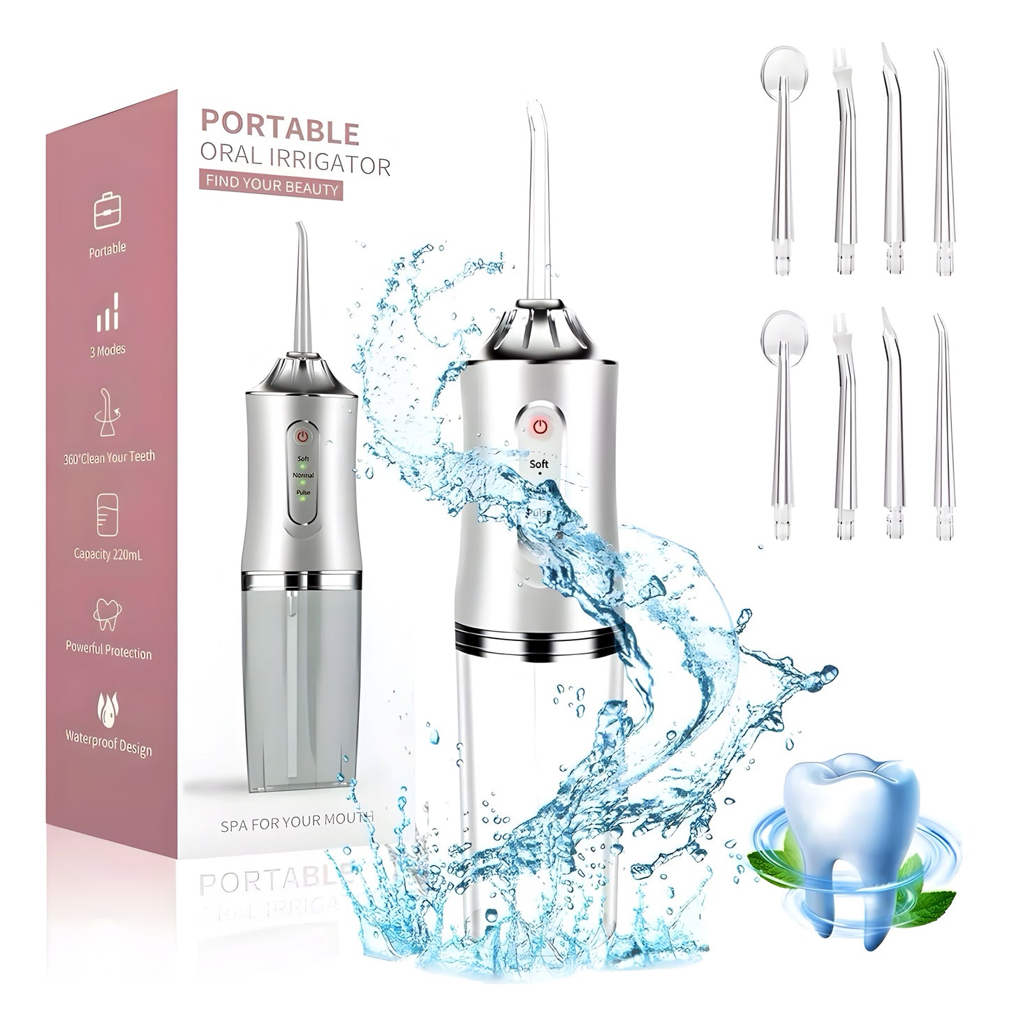 HidroFloss™ 😬 Irrigador Bucal 4 en 1, portátil y recargable USB.
