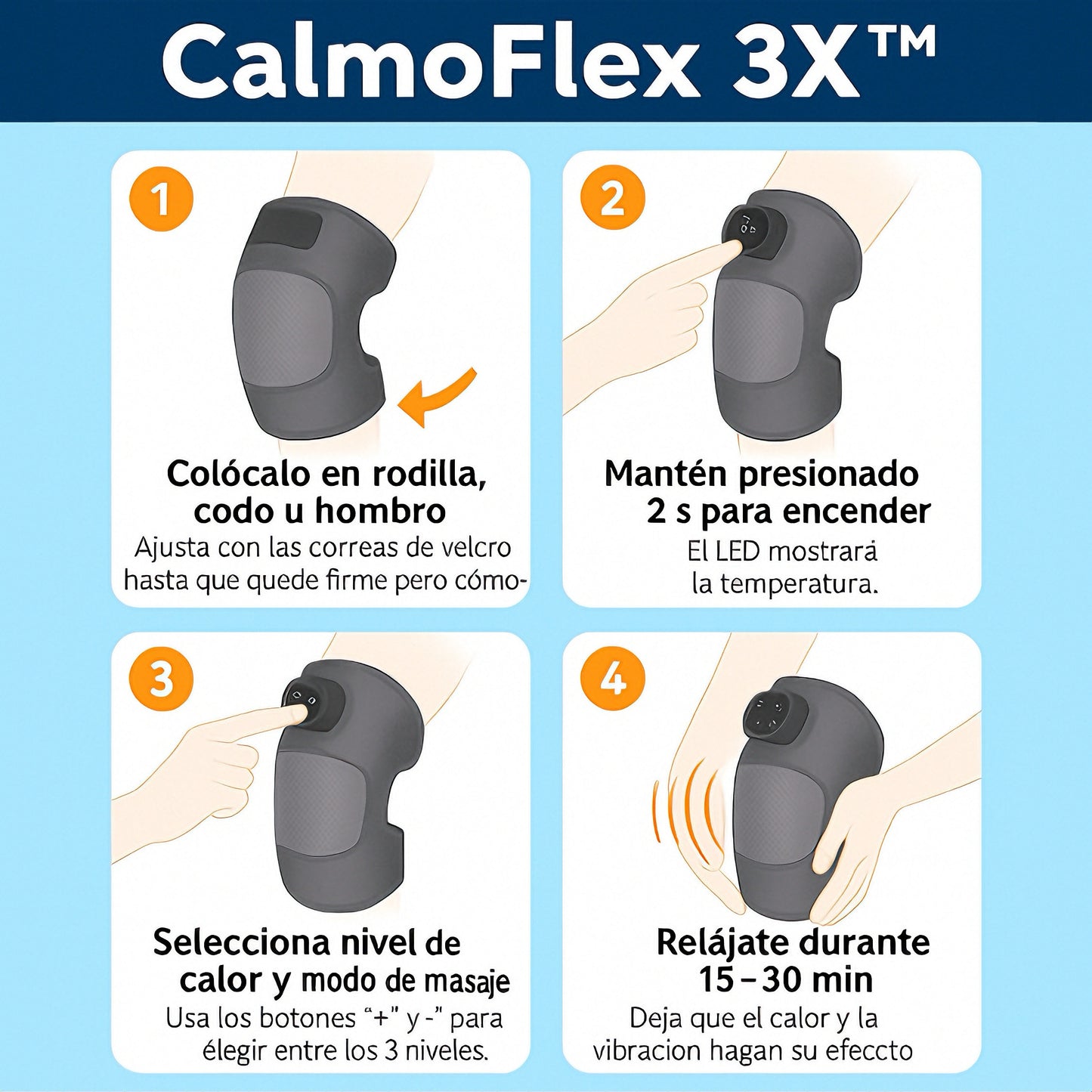 CalmoFlex 3X™ 🔥 Rodillera 3 en 1, recargable USB-C.
